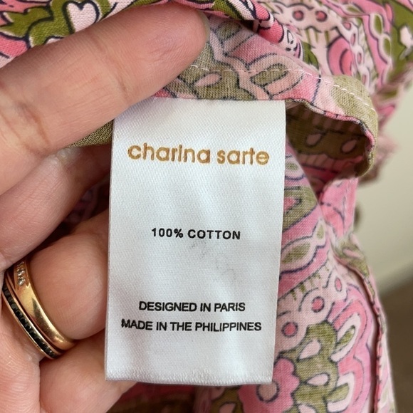 Charina Sarte Green pink tiered Paisley print Nara swing dress S NWT - Picture 7 of 8